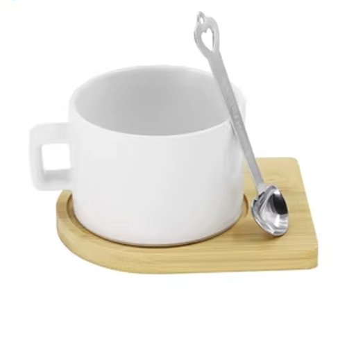 كوب شاي مع ملعقه كوب حراري (مع قاعدة خشبية وملعقة) - الصورة 1